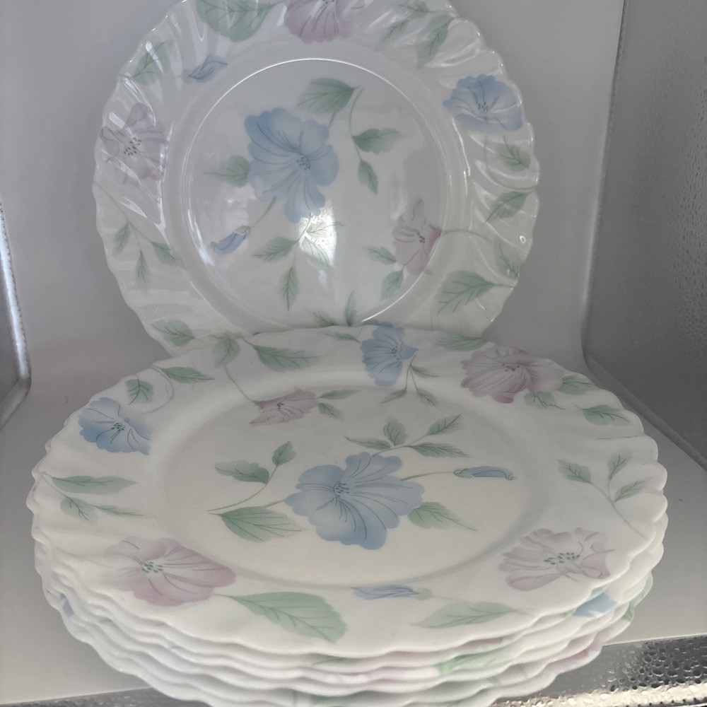Arcopal, French glass 7 pc dish set (CHLOE PATTERN) 11" dinner plates SUPERB!
